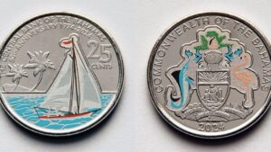 Багамські острови 25 центів - 50 років Центральному банку Багамських островів - 2024 рік