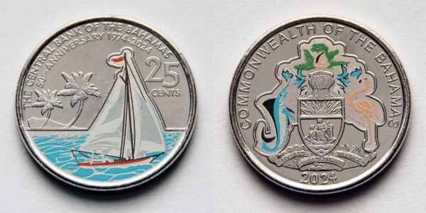 Багамські острови 25 центів - 50 років Центральному банку Багамських островів - 2024 рік