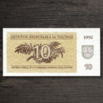 Банкнота Литва 10 талонів - 1992 рік - аверс