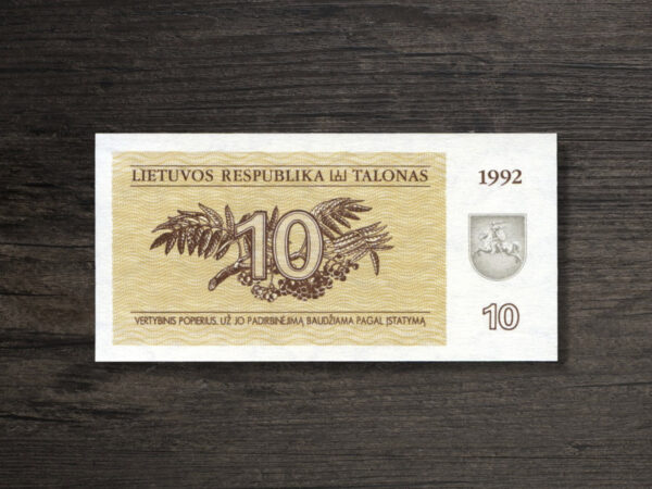 Банкнота Литва 10 талонів - 1992 рік - аверс