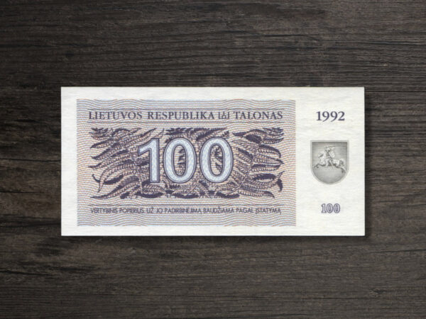 Банкнота Литва 100 талонів - 1992 рік - аверс